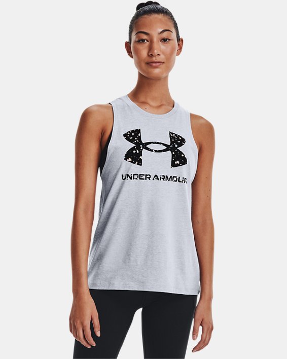 Camiseta sin mangas con estampado UA Sportstyle para mujer, Gray, pdpMainDesktop image number 0